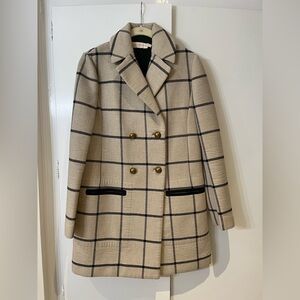 Tory Burch Beige Plaid Pea Coat